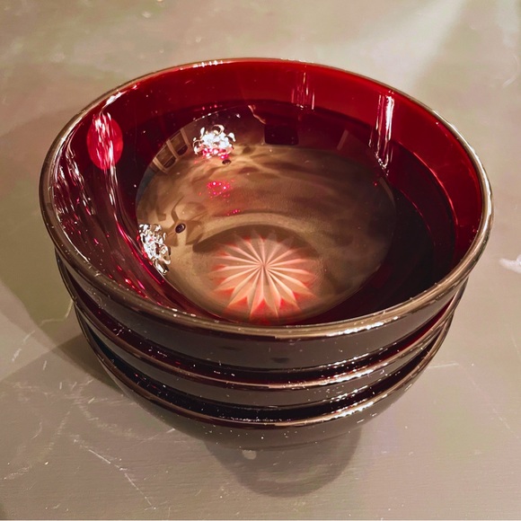Ruby Red Cut to Clear Bohemian Bowls - Cristal de France - Picture 5 of 5
